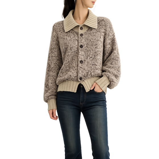 Contrast Collar Knit Cardigan